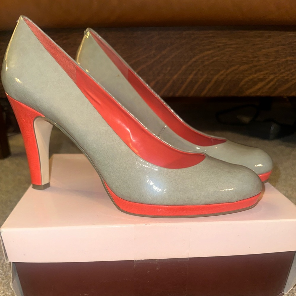 Grey and peach heels